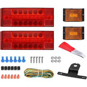 Partsam Low Profile Submersible Led Trailer Tail Light Kit, Rectangle LED Trailer Lights Halo Glow with 25FT Wiring Harness Combined Stop Turn Tail License Plate Lights for Marine Boat Trailer 12V