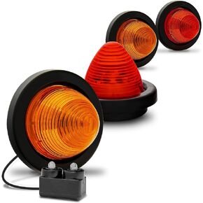 TRUE MODS 2pc 2 Inch Round Red Beehive LED Boat Trailer Marker Light [DOT FMVSS 108] [SAE P2] [Grommet & Plug] [IP67 Submersible] Bee Hive Cone Clearance Side Marker Light for RV Semi Truck Auto