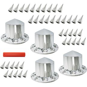 Chrome 4 Rear Wheel Cover Hub Cover with 33mm Spiked Removable Nut Covers Replacement for Semi Truck