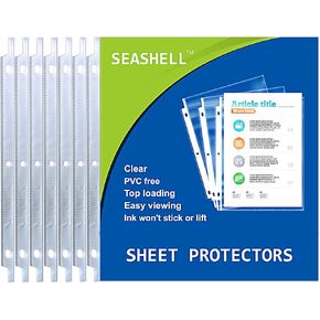 Seashell 200 Pack Heavy Duty Sheet Protectors 8.5 x 11,Clear Paper Protectors for 3 Ring Binder, Letter Size Plastic Sleeves for Binders, Durable, Archival Safe,Top Loading for 8.5 x 11 Inch Sheets