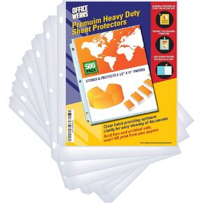 Office Werks 500 Pack of Heavyweight Sheet Protectors, 8.5" X 11" Heavy Duty Clear, Plastic Sheet Sleeves for 3 Ring Binder, Durable Top Loading Paper Protector with Reinforced Holes, Archival Safe
