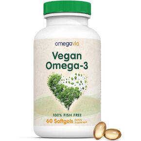 OmegaVia Vegan Omega 3 Supplement, 60 Softgels, Algae Omega 3 Fish Oil Alternative, 300mg Vegan DHA Omega-3 Fatty Acids, Plant Based, Planet and Ocean Friendly, IFOS 5 Star Tested