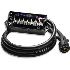 7 Way Trailer Plug 8 Feet Heavy Duty Inline Trailer Cord with 7 Gang Wiring Junction Box Weatherproof 7 Pin Trailer Wiring Harness for Campers Caravans Food Vans