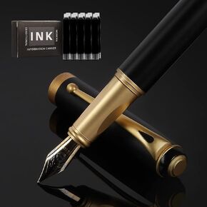 Water fountain pen Set Fountain pen with 10 Ink Refills a Ink Suction Device Fine nib Suitable for Journaling, Calligraphy, Executive, Business and Writing, Unisex(Black)