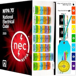 National Electrical Code 2020 NEC Code Book Tabs (Book not Included) 112 Laminated Clear PVC Color Coded with Wire Chart, Formula Guide, Ohm's Law Stickers, Alignment Guide and Bookmarker