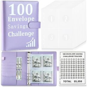 100 Envelopes Money Saving Challenge Binder Kit A5 Fun Budget Binder Book Organizer With Card Slot Pen Holder for 100 Day Cash Stuffing $5050 Budget Money Saving Box Replacement (Marble)