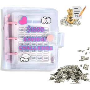 Savings Binder $1000 Savings Challenge Reusable Budget Book with Cash Envelopes Frosted Cover Money Organizer for Cash Savings Challenges Notebook Money Saving Organizer (Pink-B)