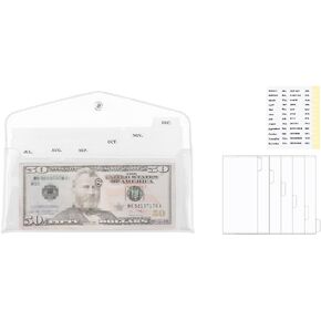 Cash Envelopes Wallet Set Clear Rainbow Wallet PVC Money Holder with 6PCS Cash Divider with Pocket Cash Envelopes and Tab Stickers for Bill Planner Money Organizer