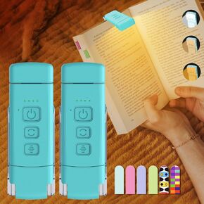 USB Rechargeable Book Light for Reading in Bed, Portable Clip-on LED Reading Light, 30/60-min Timer, 3 Amber Colors, 5 Brightness Dimmable, 5 Magnetic Bookmarks, Kids, Nighttime Readers(Blue)