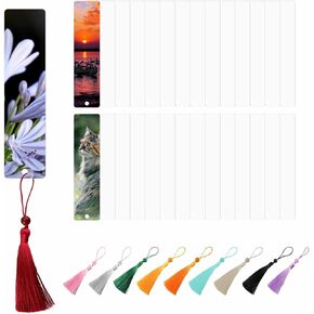 30 Pcs Sublimation Bookmark Blank Heat Transfer Aluminum Metal Bookmarks Bulk DIY Bookmarks with Hole and Colorful Tassels for Crafts, Personalized Tassels Sublimation Bookmarks.