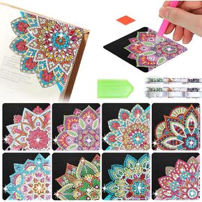 16 Pcs Diamond Art Painting Bookmarks Kit for Adult, DIY Diamond Paint Corner Book Makers Set, Small Dimond Art Kits, Art Crafts Kit Gifts for Women Mandala Flower Black