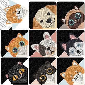 16 Pcs Diamond Art Painting Bookmarks Kit for Adult, DIY Diamond Paint Corner Book Makers Set, Small Dimond Art Kits, Art Crafts Kit Gifts for Women Mandala Flower Black
