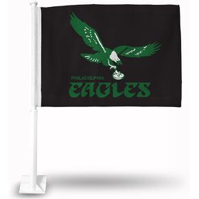 Rico Industries NFL Philadelphia Eagles Black Double Sided Car Flag Double Sided Car Flag - 16" x 19" - Strong Pole That Hooks onto Car/Truck/Automobile