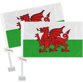2 PCS Welsh Car Flag,Welsh National Decor,Welshman Decoration,Two Layer Digital Printed 150D Banner For Car Vechile Truck