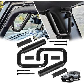 Aluminum Alloy Front Grab Bar Grab Handles with Non-Slip Rubber Grip Fit for 2007-2018 Jeep Wrangler JK JKU Sport Rubicon Sahara Unlimited 2/4 Door, 1 Pair, Left & Right, Black
