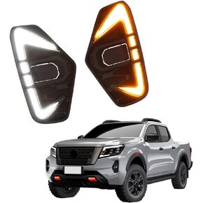LED Daytime Running Light 2pcs for Nissan Navara NP300 2020 2021 NP300 Frontier Bumper Scanning DRL & Streamer White Yellow Turn Signals