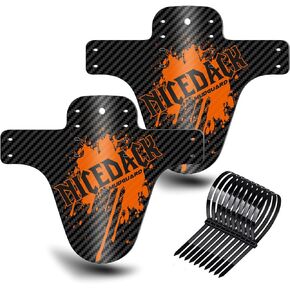 NICEDACK Bike Fender, Adjustable MTB Mud Guard, Front and Rear Compatible Mudguards, Fits 650B 20" 26" 27.5" 29 inch Fat Tire Bikes and All Disc Brake Bicycles (Carbon Fiber Pattern,Orange)