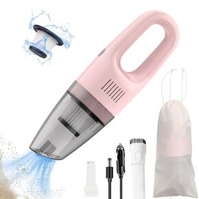 Pink Portable Car Vacuum Cleaner High Power 9000PA/120W/DC12V, 16.4Ft Corded Handheld Car Vacuum with, Deep Detailing Cleaning Kit of Car Interior with Dry for Men Women
