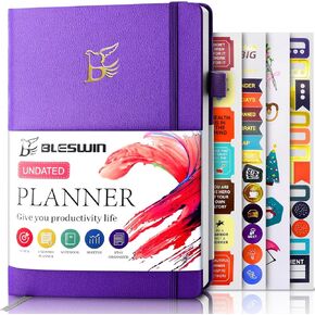 Undated Weekly Monthly Planner, Weekly Monthly Hardcover Planner with Goal & Habit Tracker Organizer, A5 Daily Planner Notebook Leather Cover