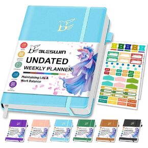 Undated Weekly & Monthly Planner, A5 Daily Planner, No Date Academic Planner for Track Goals & Tasks, Start Anytime, 5.7'' x 8.5'', Black