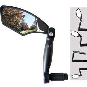 Hafny NEW Bar End Bike Mirror, HD Automotive Grade Glass Lens, Large Surface, Shatterproof, Multi-Angle Adjustable, E-Bike Mirrors, HF-M900-FR05 (HF-M900LB-FR05 (Left, Blue Glass))