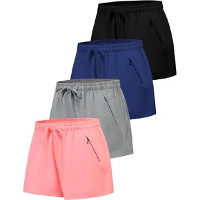 EXARUS 4 Pack Girls Athletic Running Shorts Low Rise/High Waisted Teen Kids Sports Active Basketball Short 6-14Y