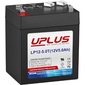 Uplus 12V 5Ah Rechargeable Sealed Lead Acid Battery - DJW12-5.0T Replaces Home Alarm Battery Compatible with F1 F2 Terminals for Garage Doors, Security Systems, Burglar Alarms
