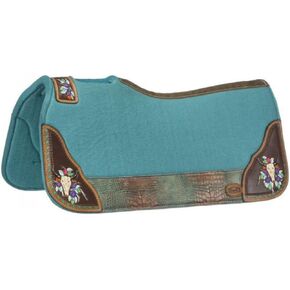 Tough 1 Hand Painted Steer Skull Saddle Pad Aqua 31X32