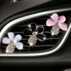 Bling Flower Air Vent Clips, 3 Pcs Crystal Daisy Car Air Fresheners Vents Clips Car Air Conditioning Outlet Clip Rhinestone Glam Car Interior Decoration Charm Bling Car Accessories for Women