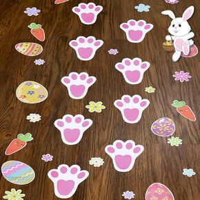 220Pcs Removable Easter Bunny Paw Stickers Prints Rabbit Paw Print Flower Carrot Floor Decal Clings Easter Party Decorations - 8Sheets (Easter)