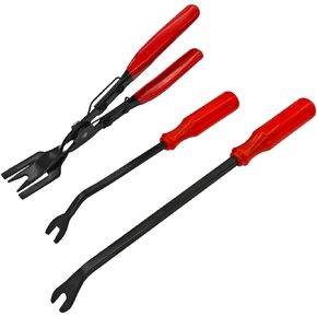 3Pcs Clip Pliers Set Auto Trim Removal Tool Kit, Car Pry Tool for Door Dashboard Panel Fastener Remover, Upholstery Combo Repair Kit with Storage Bag, Universal Vehicle Accessories (Red)