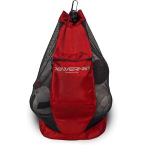 PowerNet Soccer Ball Bag | Large Carry With Large Drawstring | Mesh Bag Storage Sack | Additional Valuables Pocket | Perfect for Teams and Coaches