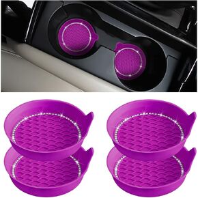 XINLIYA 4PCS Bling Car Cup Holder Coaster, Universal Crystal Rhinestone Anti-Slip Cup Holder Insert Coaster, Waterproof Round Shape Auto Drink Mat, Vehicle Interior Accessories for SUV Truck (Black)