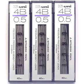 Uni Mechanical Pencil Lead Hi-Uni 0.5 mm 4B (HU053004B), 40 Leads ×3 Pack/total 120 Leads