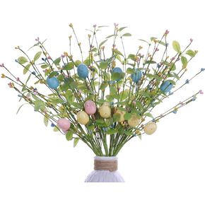 Artificial Easter Flowers 6 Pack Easter Floral Stems 17 Inch Egg Picks with Berries for Flower Arrangement Table Centerpiece DIY Crafts