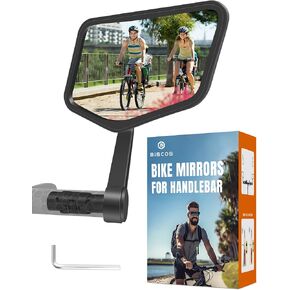 BISCOS Bar End Bike Mirrors Left, HD Stainless Steel Lens Bicycle Rearview Mirror, Scratch Resistant and Fall Resistant, E-Bike Safe Rear View Mirrors for Handlebar with Inner Diameter 15-23mm