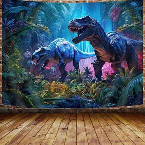 GOAOK Dinosaur Tapestry for Boys Room Decor, Wild Anicient Animals Wall Tapestry, Nature Forest Fairytales Dinosaur Tapestry Wall Hanging 80X60 Inches for Bedroom Living Room Dorm Room