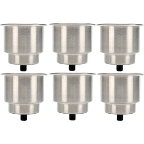 Amarine Made Stainless Steel Cup Drink Holder with Drain Marine Boat Rv Camper (6-Pack)