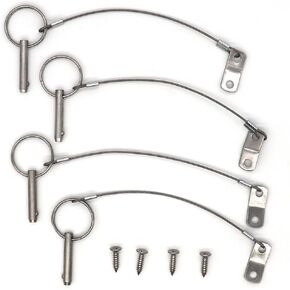 VTurboWay 4 Pack Quick Release Pin 1/4" Diameter w/Lanyard Prevents Loss, Full 316 Stainless Steel, Bimini Top Pin, Marine Hardware, All Parts are Made of 316 Stainless Steel