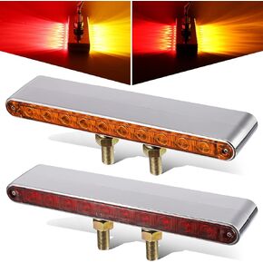 Partsam Pair of 9-1/4" L Red/Amber LED Double Face Truck Semi Trailer Light Bars, Chrome Plastic Dual Function Light Bar Marker Light and Turn Signal Auxiliary Light Bar Double Metal Stud Mounts