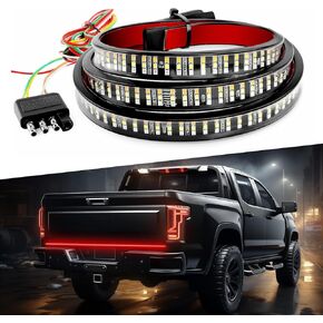 4WDKING Truck Tailgate Light Bar, 60" Triple Row LED Strip with Red Brake White Reverse Amber Turn Signal for Pickup Trailer SUV RV Van ATV UTV