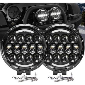 AUDEXEN LED Work Lights, 7 Inch 105W Round Spot LED Pods Light Bar High/Low Beam DRL with Adjustable Mounting Bracket Compatible with Jeep Off Road 4WD Truck SUV UTV ATV Driving Lamp, 2 PCS