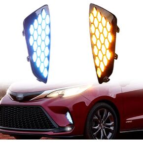 Switchback White/Amber/Blue DRL LED Front Fog Lamp Daytime Running Light Sequential Flash Turn Signal Feature Compatible with Toyota Sienna XSE 2021 2022 accessories (Front Fog Light) in Kuwait