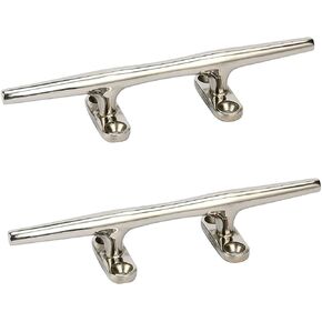 Amarine-made Set of 2 Stainless Steel Open Base Cleat-8 Inch Boat Cleats,Rope Cleat,Boat Dock Cleats - Ideal for Marine, Deck,Nautical Decor,Cabinet Pull/Towel Hook/Coat Hanger