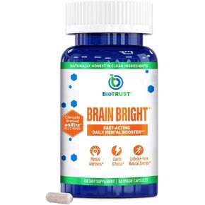 BioTrust Brain Bright – Daily Nootropic Boost for Focus, Concentration, Mental Clarity – Caffeine Free Nootropics Brain Support Supplement – Thai Ginger, Ginkgo, Folate, L-Theanine – 30 Servings