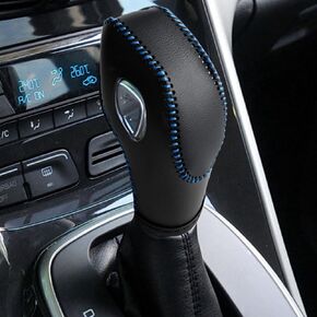 Leather Gear Shift Knob Cover Compatible with Ford Focus丨 Escape丨 Fusion丨 C-Max Energi Wagon丨 Transit 丨 Fiesta 2012-2019 Black Leather with Blue Stitches Shifter Knob Cover- Black