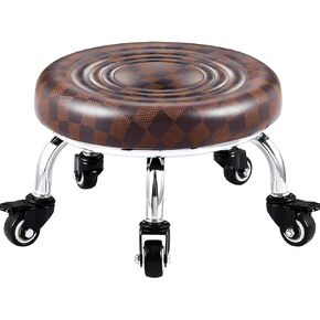 Low Stool with Wheels, Roller Seat Short Rolling Stools with Universal Swivel Caster Wheels Leather Little Low Small Stools on Wheels for Home Garage to sit on- Brown in Kuwait