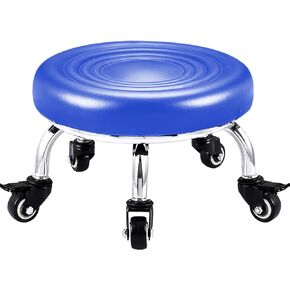 Low Stool with Wheels, Roller Seat Short Rolling Stools with Universal Swivel Caster Wheels Leather Little Low Small Stools on Wheels for Home Garage to sit on- Brown