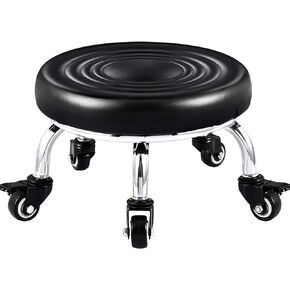 Low Stool with Wheels, Roller Seat Short Rolling Stools with Universal Swivel Caster Wheels Leather Little Low Small Stools on Wheels for Home Garage to sit on- Brown