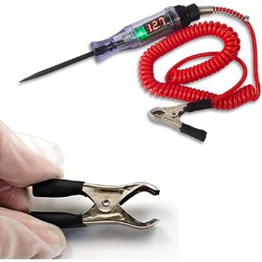 1 PC Automotive Circuit Test Pen, DC 3V-24V LED Digital Light Display with Retractable Spring Wire, Multifunctional Bidirectional Voltage Tester with Polarity Indication, Universal Car (Red)